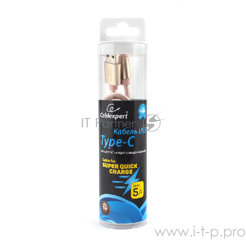 Кабель USB 2.0 Cablexpert CC-U-USBC02Gd-1M, AM/TypeC, серия Ultra, длина 1м, золотой, блистер