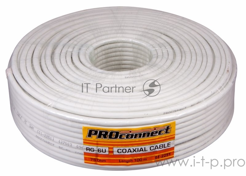 Кабель Proconnect (01-2251) Кабель RG-6U, (32%), 75 Ом, 100м., белый LIGHT