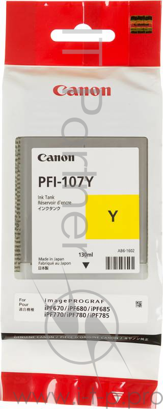 Расходные материалы Canon PFI-107Y 6708B001 Картридж для iPF680/685/770/780/785, Желтый, 130ml