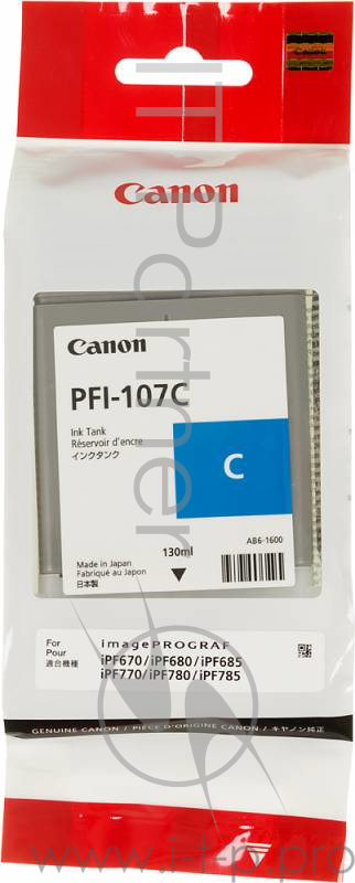 Расходные материалы Canon PFI-107C 6706B001 Картридж для iPF680/685/770/780/785, Голубой, 130ml.