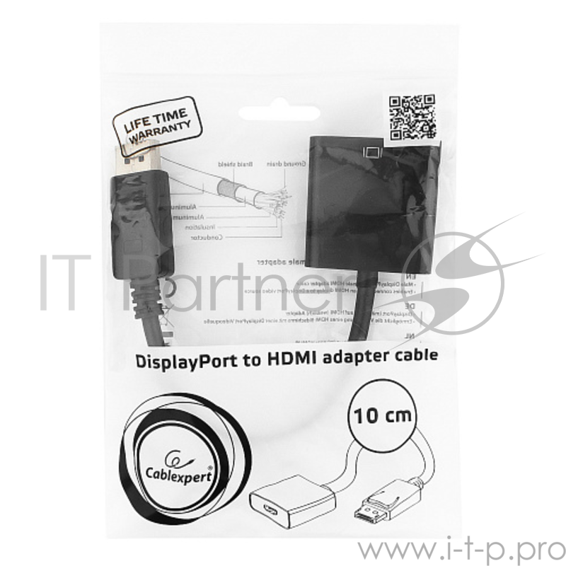 Переходник DisplayPort - HDMI Cablexpert, 20M/19F, пакет