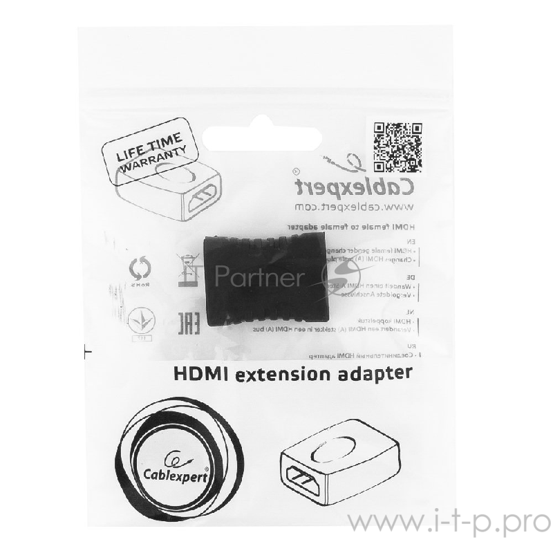 Переходник HDMI-HDMI Cablexpert 19F/19F, золотые разъемы, пакет