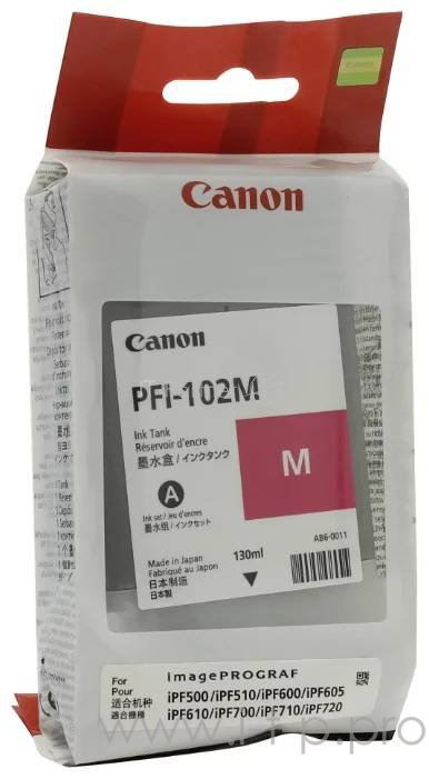 Расходные материалы Canon PFI-102M 0897B001 Картридж для Canon imagePROGRAF iPF605, iPF610., iPF650, iPF655, iPF710, iPF755, LP17, iPF510, Пурпурный, 130 мл.