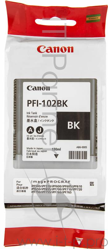 Расходные материалы Canon PFI-102Bk 0895B001 Картридж для Canon iPF605, Canon iPF610., Canon iPF650, Canon iPF655, Canon iPF710, Canon iPF750, Canon iPF755, Canon LP17, Canon iPF510, Черный, 130 мл.