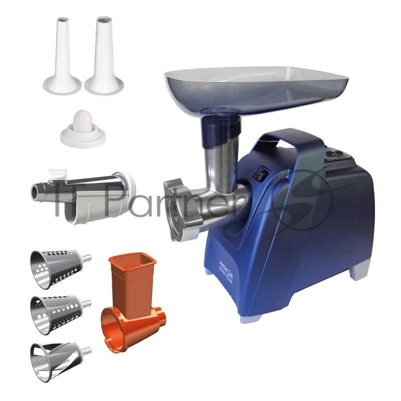 Мясорубка АКСИОН М61.02 Темно-синийМакс. мощность 2000 Вт. Защита двигателя от перегрузки. Максимальная производительность – 3 кг/мин. Приставка для набивки колбас (2шт.). Приставка кеббе. Приставка соковыжималка АМ11.04 (шнековая): предназначена дл