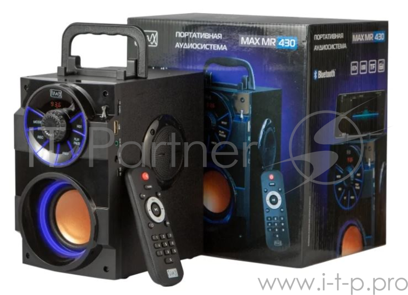 Радиоприемник MAX MR-430 FM/USB/MicroSD/AUX/Bluetooth, Аккумулятор на 1200mAh, LED дисплей, Черный