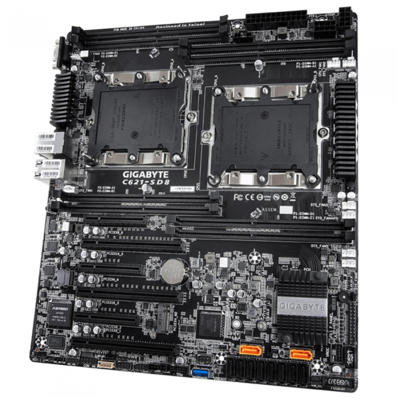 GA-C621-SD8 Intel C621 motherboard with Dual LGA 3647 Socket P, Quad-Channel DDR4 RDIMM/LRDIMM 8 x DIMMs, Aspeed® AST2500 BMC, Dual Intel® Server GbE LAN, 3 PCIe x16 slots and 3 PCIe x8 slots for multi cards RTL
