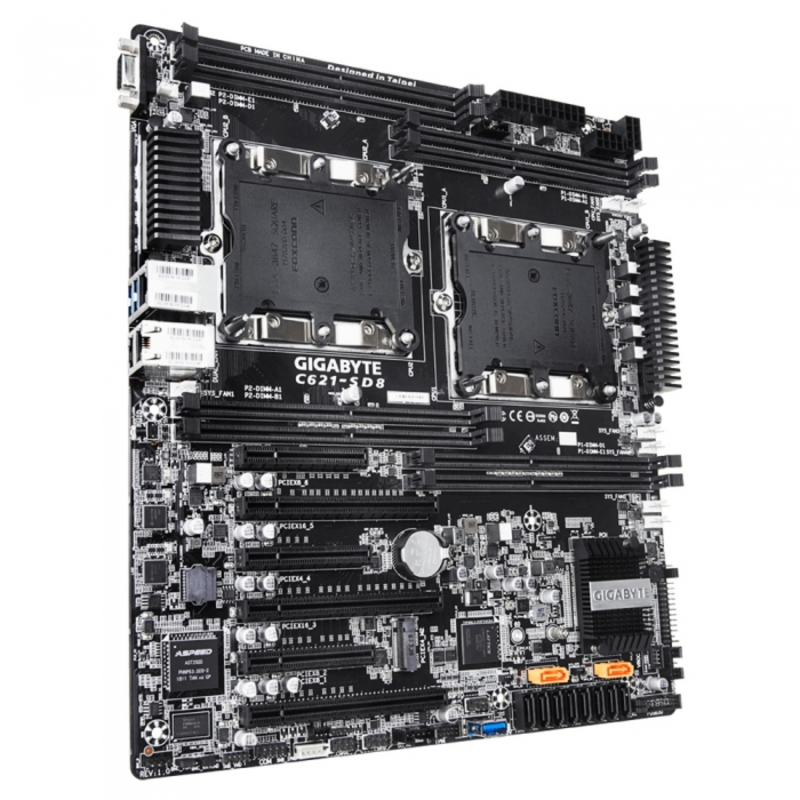 GA-C621-SD8 Intel C621 motherboard with Dual LGA 3647 Socket P, Quad-Channel DDR4 RDIMM/LRDIMM 8 x DIMMs, Aspeed® AST2500 BMC, Dual Intel® Server GbE LAN, 3 PCIe x16 slots and 3 PCIe x8 slots for multi cards RTL