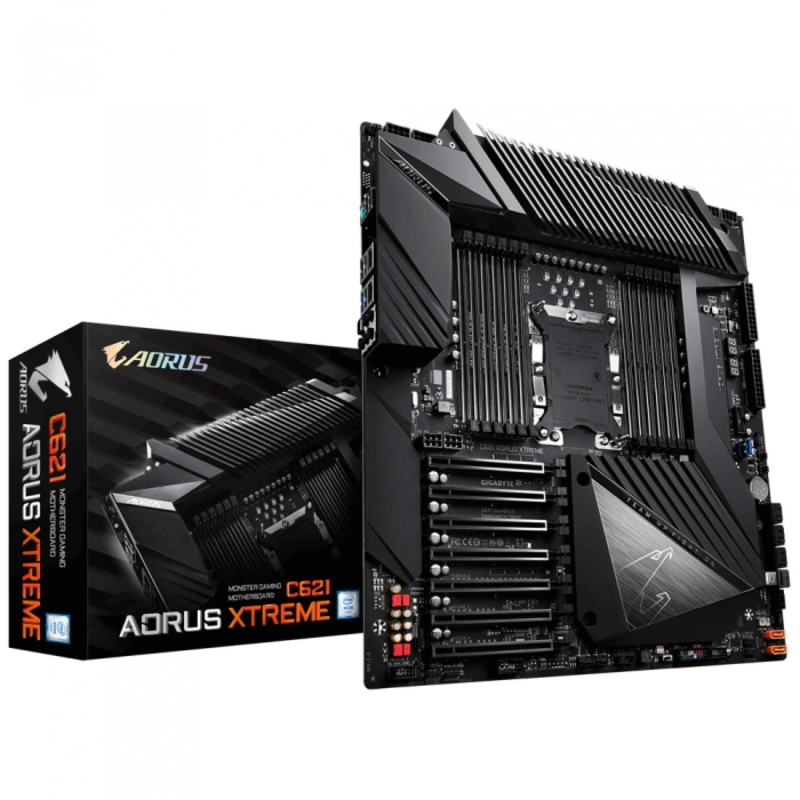 C621 AORUS XTREME, Socket 3647, Intel®C621, 12xDDR4-2667, 7xPCI-Ex16, 8xSATA3,(RAID 0/1/5/10), 1xU.2, 8 Ch Audio, 2xGLan, (4+2)xUSB2.0, (2+5)xUSB3.1, 1xPS/2, ATX, RTL, {1}