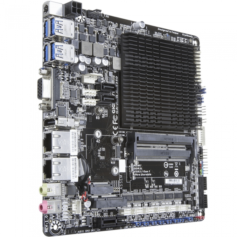 GA-IMBLAP3350, Intel® Dual-Core Celeron®N3350 (2.4 GHz), 2xDDR3-1866 SO-DIMM, D-SUB+HDMI+LVDS, 1xPCIex1, 1xMiniPCIex1, 2xSATA3, 1xM.2, 5 Ch Audio, 2xGLan, (0+4)xUSB2.0, (4+0)xUSB3.1, Thin Mini-ITX, RTL {10}