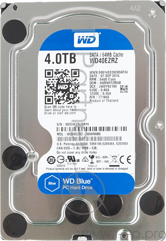 Жесткий диск WD Original SATA-III 4Tb WD40EZRZ Blue (5400rpm) 64Mb 3.5