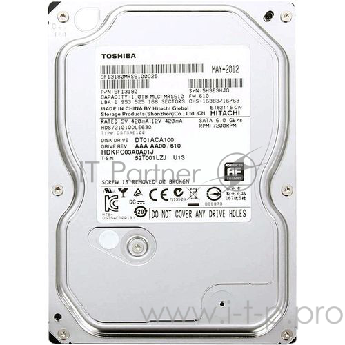 Жесткий диск 1TB Toshiba (DT01ACA100) {SATA 6.0Gb/s, 7200 rpm, 32Mb buffer, 3.5
