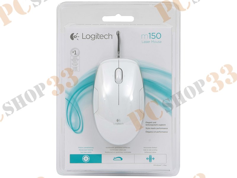 Лазерная мышь Logitech m150 Laser Mouse 910-003754, 2кн.+скр., бело-зеленый (USB)