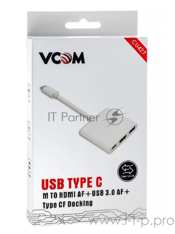 Кабель-адаптер USB 3.1 Type-Cm --> HDMI (f), USB3.0(f), TypeC (f) 0,15m VCOM