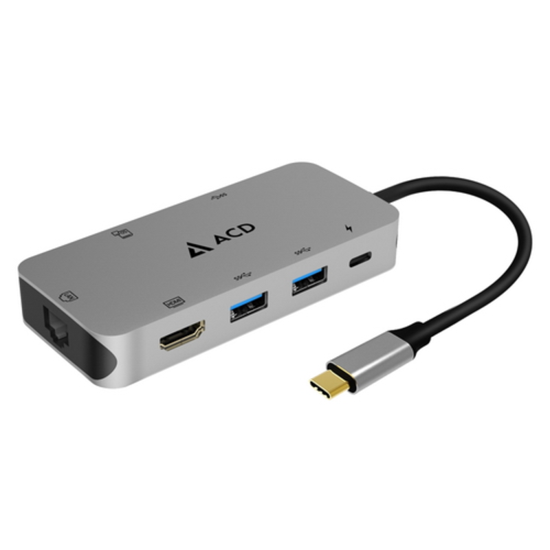 Fusion C108 Адаптер 8-в-1 USB-C в 3xUSB3.0/HDMI/LAN/SD/mSD/PD-90W (ACD-C108-PAL) RTL {50}