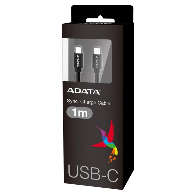 USB Cable ADATA Type-C-Type-C ACC3G1AL-100CM-CBK 1m, USB-C, USB-C 3.1 Gen1, Aluminum casings, 5Gbp/s, 5A/12V, 60W, Black, RTL