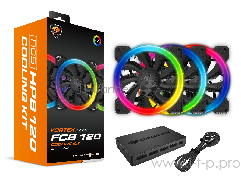 Комплект из 3-х вентиляторов Cougar VORTEX RGB FCB 120 120x120x25мм (20шт./кор, пит. от мат.платы и БП, 1200об/мин) (CF-V12SET-FCBRGB) Retail