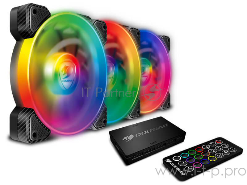 Комплект из 3-х вентиляторов Cougar VORTEX RGB SPB 120 PWM HDB 120x120x25мм (20шт./кор, пит. от мат.платы и БП, 600-1500об/мин) (CF-V12SET-SPBRGB) Ret