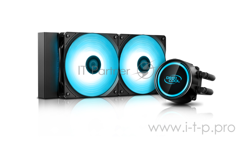 Жидкостная система охлаждения DEEPCOOL GAMMAXX L240T BLUE LGA20XX/LGA1366/LGA115X/AM4/AM (8шт/кор,TDP 250W, BlUE LED Lighting, PWM, DUAL FAN) RET