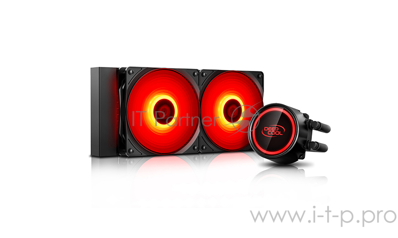 Водяное охлаждение DEEPCOOL GAMMAXX L240T RED LGA20XX/LGA1366/LGA115X/AM4/AM (8шт/кор,TDP 250W, RED LED Lighting, PWM, DUAL FAN) RET