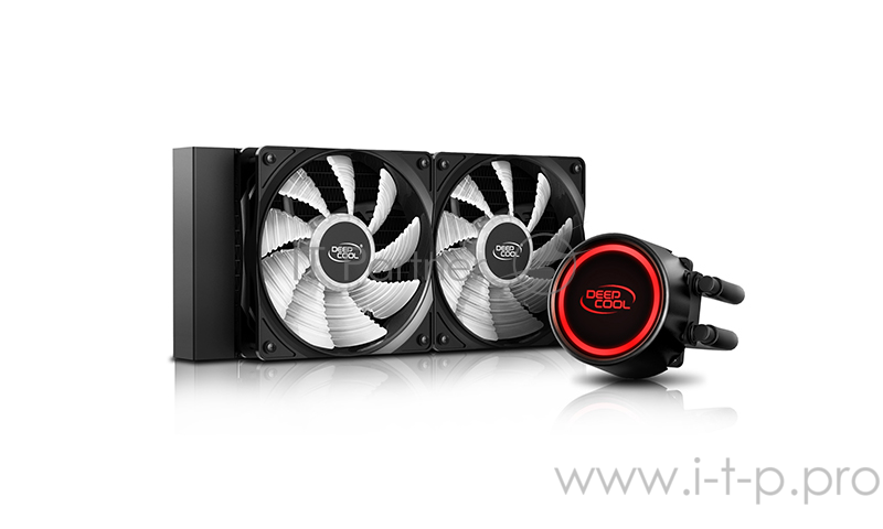 Водяное охлаждение DEEPCOOL GAMMAXX L240T RED LGA20XX/LGA1366/LGA115X/AM4/AM (8шт/кор,TDP 250W, RED LED Lighting, PWM, DUAL FAN) RET