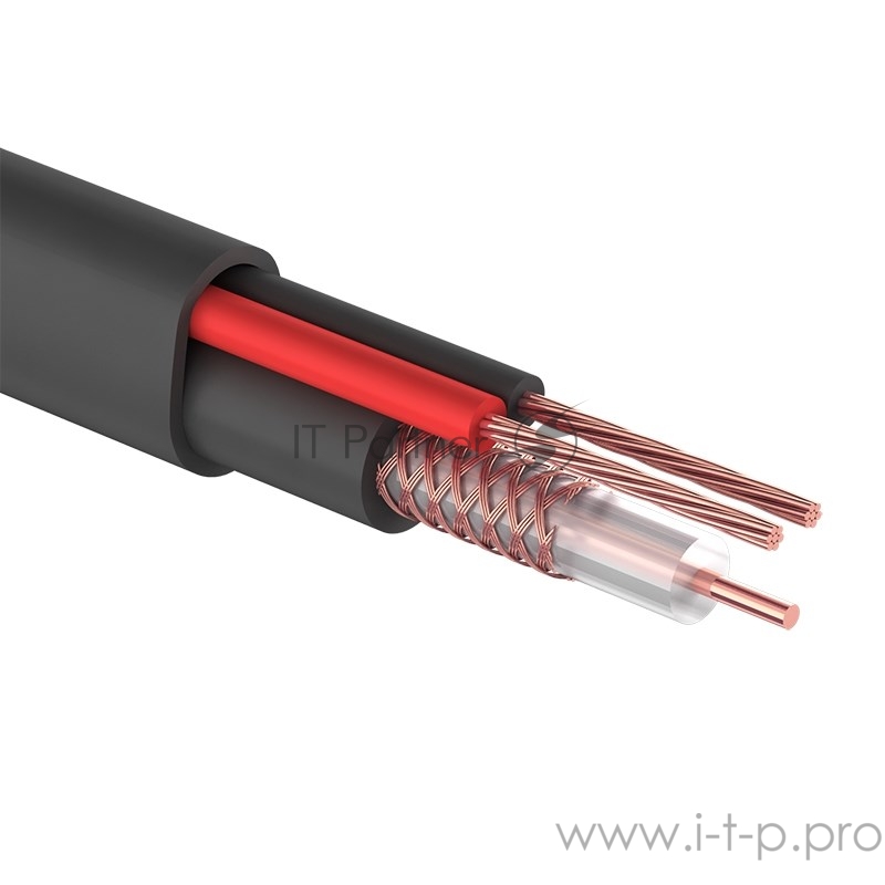 REXANT 01-4105 Кабель для видеонаблюдения КВК-П-2 + 2х0, 75мм?, 200м. , черный, OUTDOOR