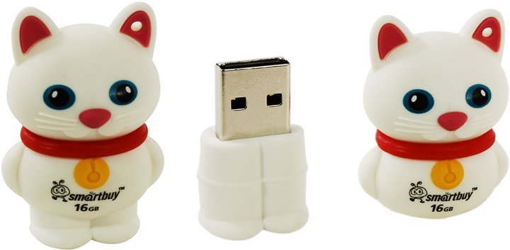 Флэш карта USB 2.0 Flash Drive 16GB Smartbuy Wild series Котенок Белый (SB16GBCatW)