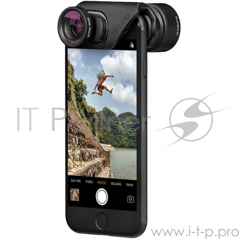 Объектив Olloclip Ultra-Wide + Telephoto Lens для iPhone 8/7 & 8/7 Plus. Цвет: линза черный, крепление черный.