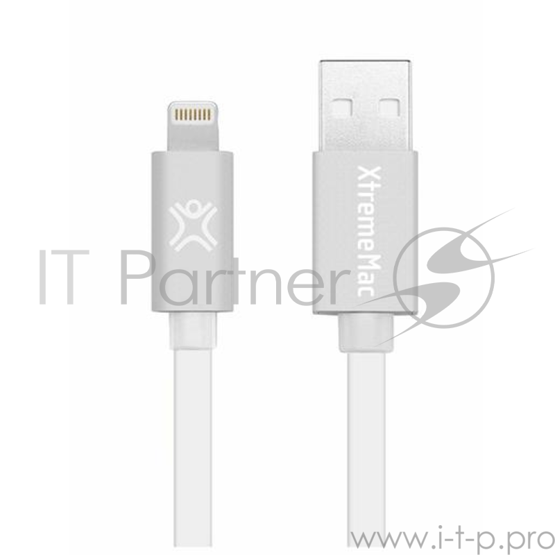 Кабель XtremeMac Lightning to USB Flat LED. Длина 1,2м. LED индикатор заряда. Цвет белый/серебряный.