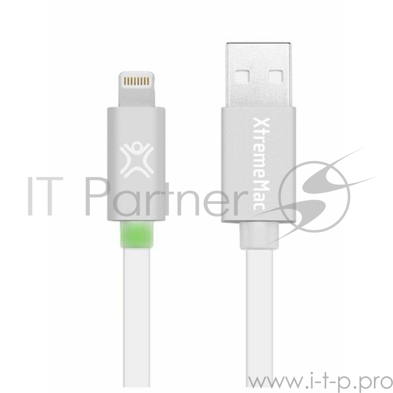 Кабель XtremeMac Lightning to USB Flat LED. Длина 1,2м. LED индикатор заряда. Цвет белый/серебряный.