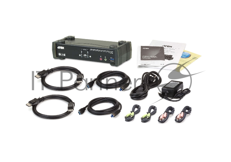 Переключатель KVM ATEN CS1922M-AT-G KVM+Audio+USB 3.0, 1 user USB+DP => 2 cpu USB+DP, со шнурами DP 2x1.5м.+USB 2х1.8м.