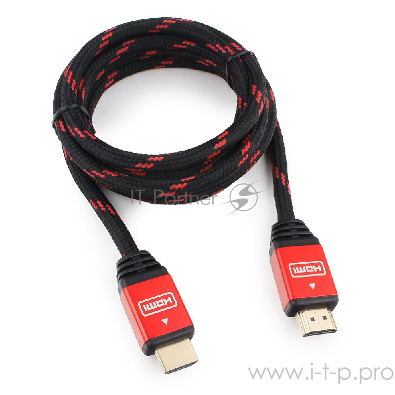 Кабель HDMI Cablexpert, серия Gold, 1,8 м, v1.4, M/M, красный, позол.разъемы, алюминиевый корпус, нейлоновая оплетка, коробка (CC-G-HDMI02-1.8M)