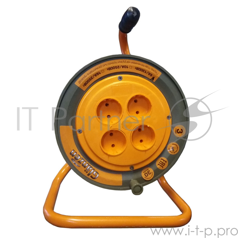 Удлинитель на катушке GLANZEN ЕВ-50-003 50м 2х1мм 10А 2500Вт, 4 розетки