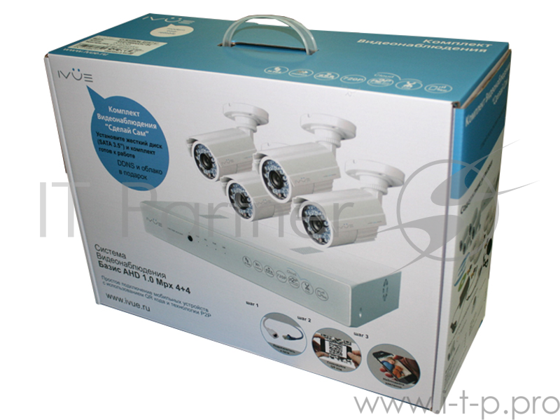 Комплект видеонаблюдения IVUE D5004 AHC-B4 матрица 1/4 HD CMOS объектив 3,6мм ИК подсв.ноч.до20м