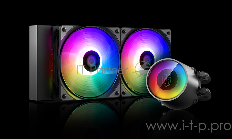 Комплект водяного охлаждения DEEPCOOL CASTLE 240 RGB V2 LGA20XX/LGA1366/LGA115X/TR4/AM (6шт/кор,TDP 250W, ARGB Lighting, Anti-Leak edition, PWM, DUAL FAN) RET