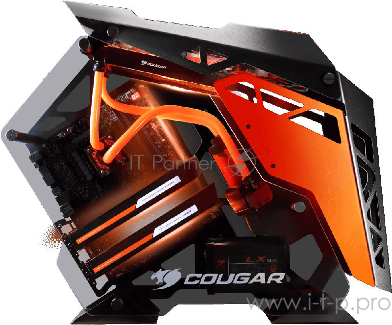 Игровой корпус Cougar Conquer чёрный/оранжевый (ATX, LED, закаленное стекло, fan 3x120 мм, 3 x USB 3.0, audio)