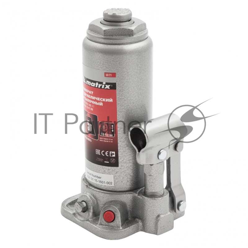 Домкрат MATRIX 50721 гидравлический бутылочный 5 т h подъема 216–413мм master