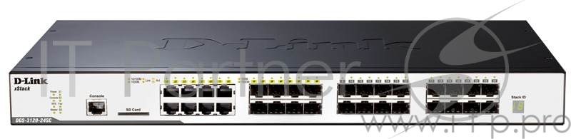 Сетевое оборудование D-Link DGS-3120-24SC/B1ARI PROJ Управляемый коммутатор 3 уровня с 16 портами 100/1000Base-X SFP, 8 комбо-портами 100/1000Base-T/SFP, 2 портами 10GBase-CX4 и программным обеспечением Routed Image (RI)