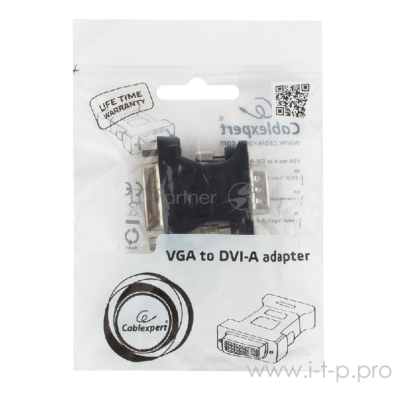Переходник Cablexpert Переходник VGA-DVI, 15M/25F, черный, пакет (A-VGAM-DVIF-01)