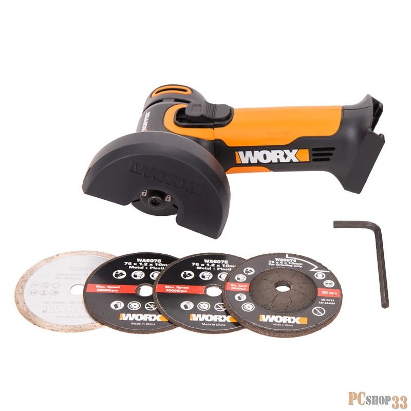Угловая шлифмашина аккумуляторная WORX WX801.9 20В, 76 мм, без АКБ и ЗУ