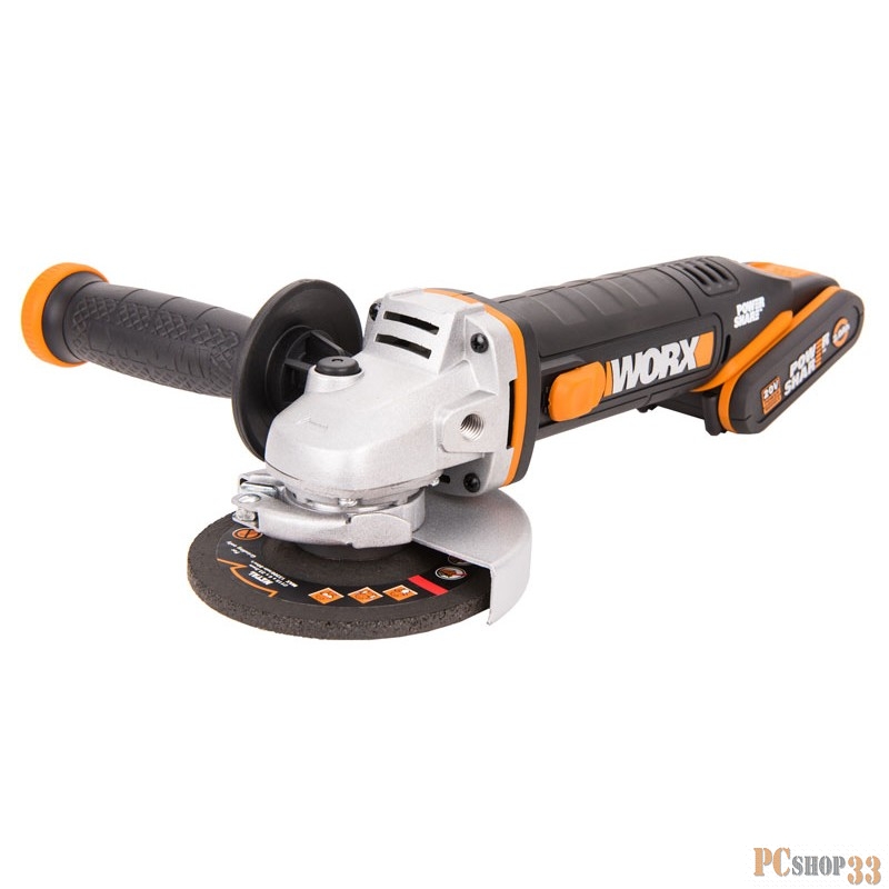 Угловая шлифмашина аккумуляторная WORX WX800 20В, 115 мм, 2*2,0Ач, кейс