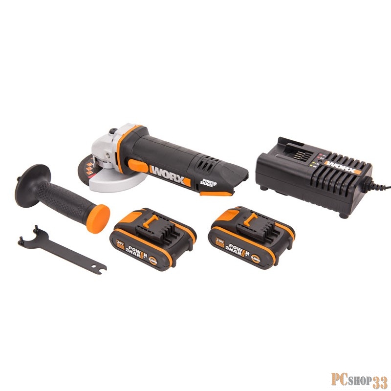 Угловая шлифмашина аккумуляторная WORX WX800 20В, 115 мм, 2*2,0Ач, кейс