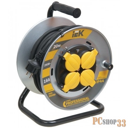 Iek WKP16-16-04-20-44 Катушка УК20 на мет с т/з 4 места 2 Р + P Е /20м КГ 3х1,5мм2 IP44 Professional