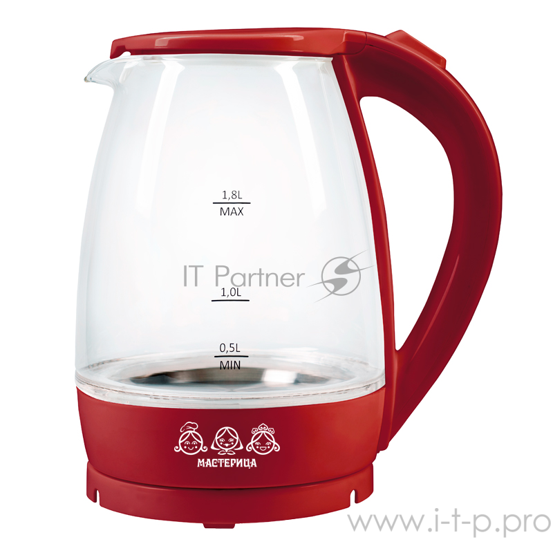 Чайник электрический Мастерица ЕК-1801G, рубин, 1,8л, стекло, 1850 Вт