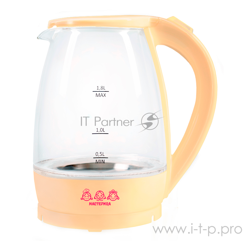 Чайник электрический Мастерица ЕК-1801G, ваниль, 1,8л, стекло, 1850 Вт