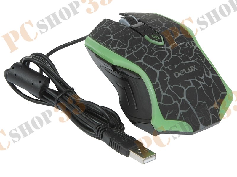Оптическая мышь Delux M556, 5кн.+скр., черно-зеленый, с рисунком (USB)