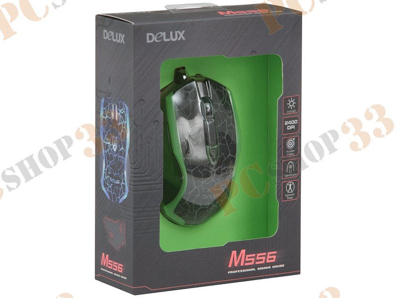 Оптическая мышь Delux M556, 5кн.+скр., черно-зеленый, с рисунком (USB)