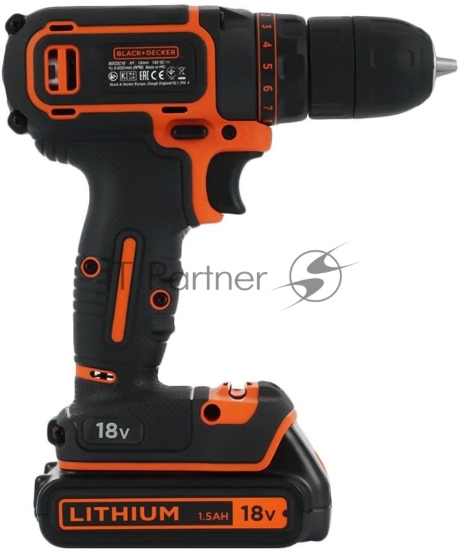 Дрель-шуруповерт аккумуляторная BLACK&DECKER BDCDC18B-QW 18В 0-650 об/мин 10.3/30 Нм 2х1.5Ач Li-Io