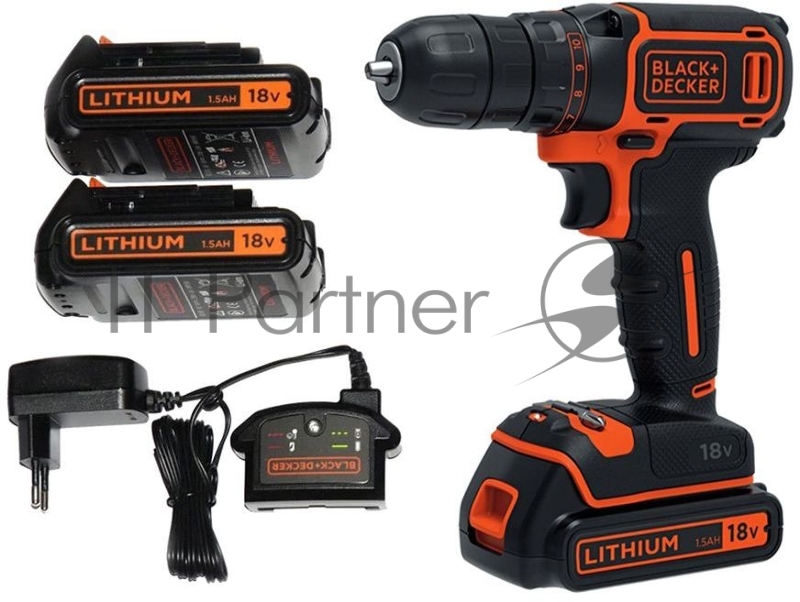 Дрель-шуруповерт аккумуляторная BLACK&DECKER BDCDC18B-QW 18В 0-650 об/мин 10.3/30 Нм 2х1.5Ач Li-Io