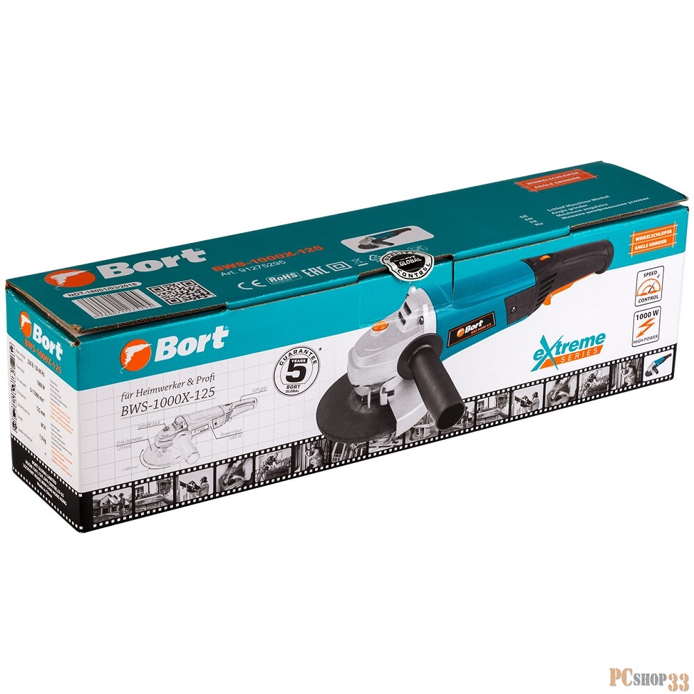 Углошлифовальная машина Bort BWS-1000X-125 1000Вт 11000об/мин рез.шпин.:M14 d=125мм